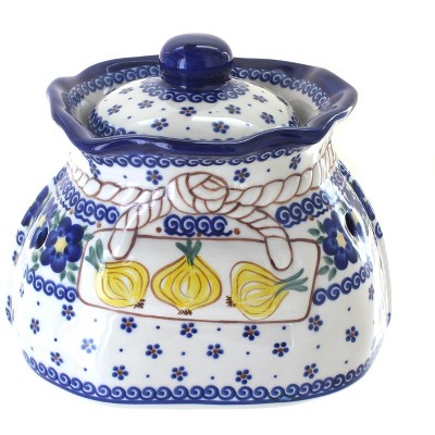 Blue Rose Polish Pottery Spring Blossom Large Garlic Keeper