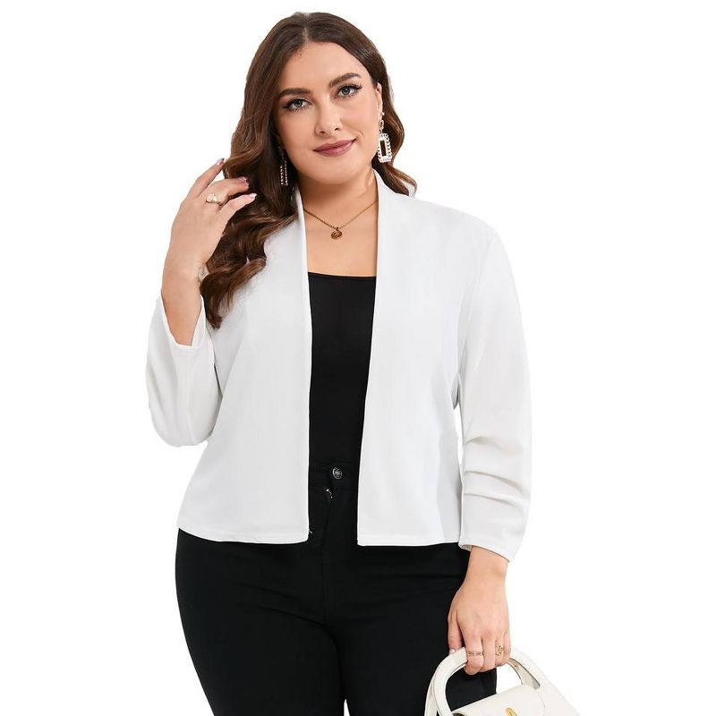 Whizmax Plus Size Blazer for Women 3/4 Sleeve Open Front Office Cropped Blazer Jacket, 1 of 8