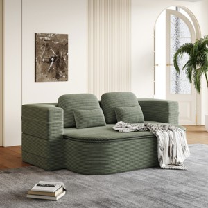 KWPZQEB Folding Sofa Bed, Convertible Sleeper Chair with 4 Pillows and Blanket, Corduroy Floor Folding Chair Bed Lounge Sofa for Living Room - 1 of 4
