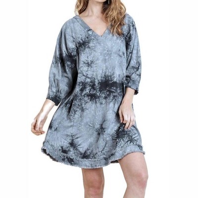 Women's Tie Dye Frayed Hem Dress - umgee