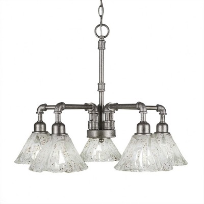 Toltec Lighting Vintage 5 - Light Chandelier in  Aged Silver with 7" Italian Ice Shade