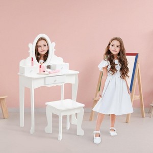 Acekool Kids Vanity Set with Adjustable Mirror, Child’s Pretend Play Table, Chair & Makeup Accessories, White - 1 of 4