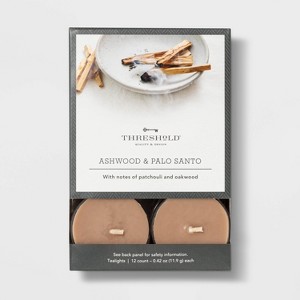 12pk Tealight Ashwood and Palo Santo Candle - Threshold™: Votive-Style, 4hr Burn Time - 1 of 3