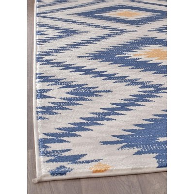 Soleil Diamond Print Stain-Resistant Area Rug, 2'x4', Blue and Yellow