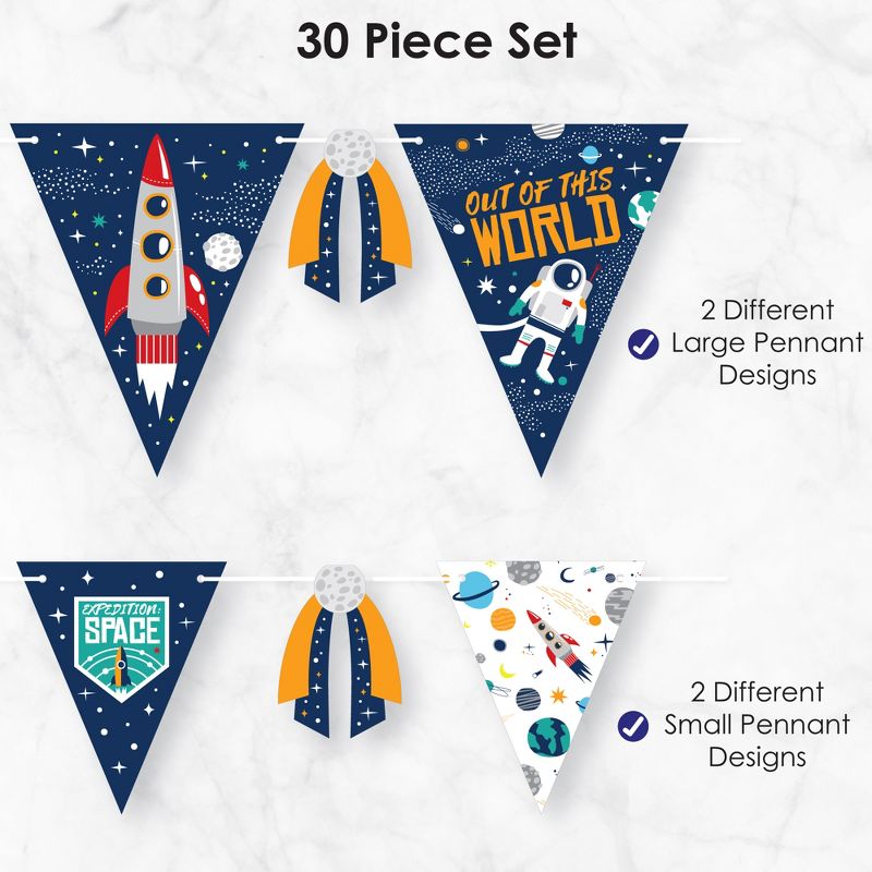 Big Dot of Happiness Blast Off to Outer Space - DIY Rocket Ship Baby Shower or Birthday Party Pennant Garland Decoration - Triangle Banner - 30 Pieces, 5 of 9