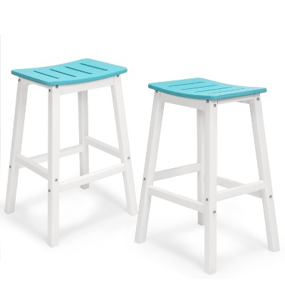 Aoodor Bar Stools Set of 2, 28'' HDPE Counter Height Stools for Patio, Kitchen Island, Bar & Outdoor Use – Durable Weather-Resistant Saddle Stools