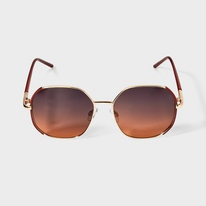 Women's Oversized Butterfly Angular Metal Sunglasses - A New Day™ Brown - 1 of 2