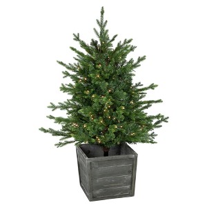 Northlight Real Touch™️ Pre-Lit Potted Deluxe Russian Pine Artificial Christmas Tree - 4' - Warm White LED Lights - 1 of 4