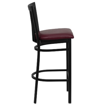 School House 29" Black Metal Barstool with Burgundy Vinyl Seat