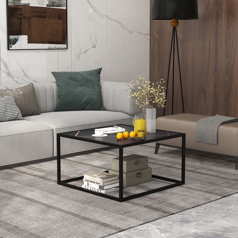Costway Coffee Table Modern Rectangular Coffee Table Metal Frame For Living Room, 2 of 11