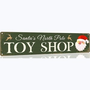 Lomsoe Santa's North Pole Toy Shop Christmas Metal Sign Vintage Print Art Poster Tin Plaque 4x16 Inch Christmas Gift - 1 of 4