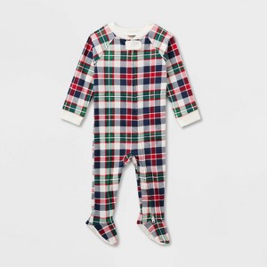 Baby Plaid Ribbed Holiday Matching Family Footed Pajamas - Wondershop™ Cream - 1 of 4