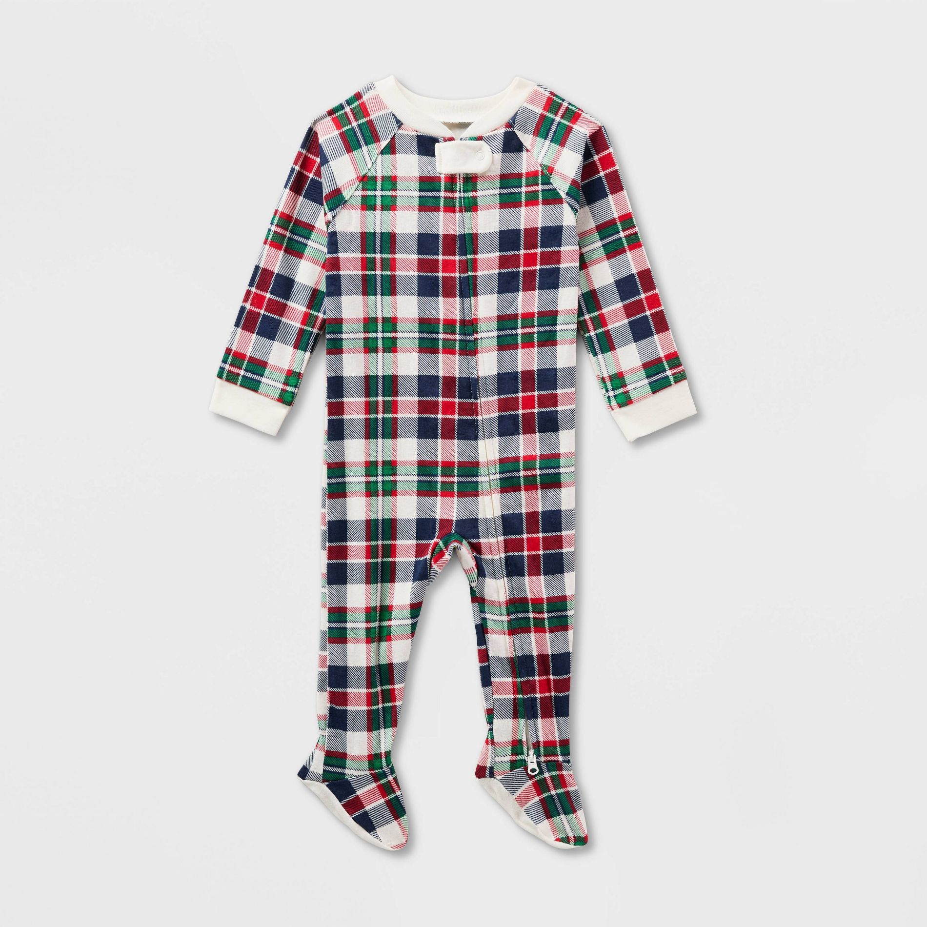 Baby Plaid Ribbed Holiday Matching Family Footed Pajamas - Wondershop™ Cream
