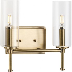 Progress Lighting Elara Collection 2-Light Wall Light Vintage Brass with Clear Cylindrical Shades - 1 of 1