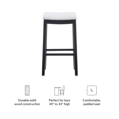 32" White Leather Saddle Style Backless Wood Bar Stool