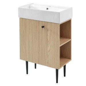 Vynxaria 21.6" Bathroom Vanities Wood Vanity with Ceramic Basin & Right Side Storage 33.9"H - 1 of 4