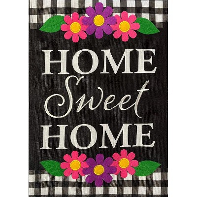 Home Sweet Home Black Burlap Garden Flag with Flowers