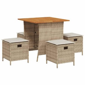 vidaXL 5-Piece Patio Dining Set with Cushions - Beige Poly Rattan Dining Set for Garden, Patio - 1 of 4