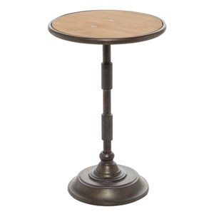 Olivia & May Industrial Wood Pedestal Accent Table Brown: Round Iron Base, No Assembly Required - 1 of 4