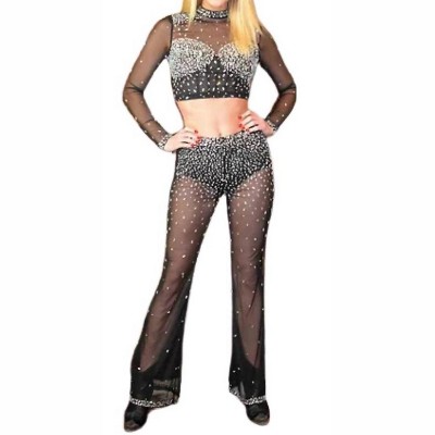 Women's Rhinestone Mesh Set Top Bottom - BANJUL