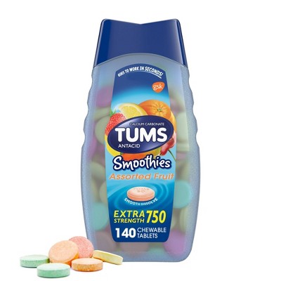 Tums Extra Strength Smoothies Assorted Fruit Antacid Chewable Tablets - 140ct