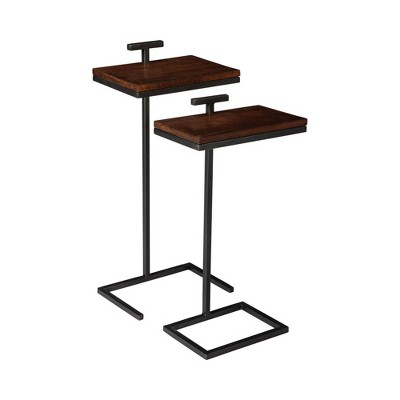 2pc Wooden Nesting Table with Open Geometric Base Brown - Benzara