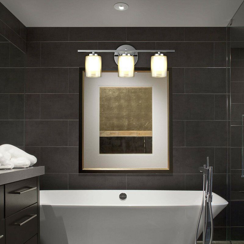 3-Light Art Wall Sconce Light Fixture Brushed Chrome Finish Glass Shade Bathroom, 2 of 11