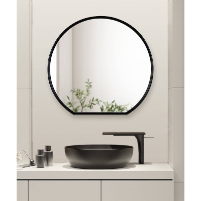 Caskill 24" Round Black Wood Decorative Wall Mirror
