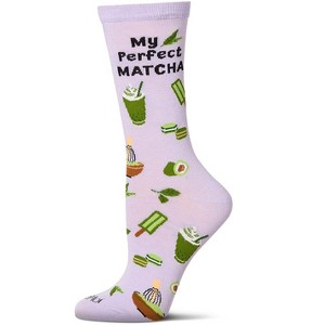 Memoi Women's "My Perfect Matcha" Rayon Blend Novelty Crew Sock Lavender 9-11 - 1 of 4