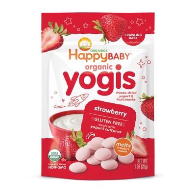 HappyBaby Organic Yogis Strawberry Freeze-Dried Yogurt & Fruit Baby Snacks - 1oz