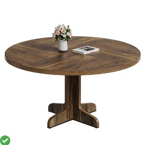 Round Dining Room Kitchen Table for 4-6 People 47 Inch Farmhouse Circle Dining Table w/Wood Tabletop and Stable Base - 1 of 4