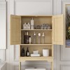 GlasFlength Decorative Storage Cabinet MDF Over Toilet Organizer with 2 Rattan Doors & Adjustable Shelves, Natural Wood, 24.40"*9.05"*64.96" - 2 of 4
