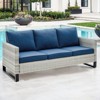 POCASSY 74.4" Outdoor Wicker Couch with Metal Armrest, 3-Seater Couch with Square Armrest Patio Furniture Sofa for Porch Balcony - 2 of 4