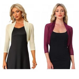 INSPIRE CHIC Women's Semi Sheer Open Front Elegant 3/4 Sleeves Mesh Crop Bolero Shrug 2 Packs - 1 of 4