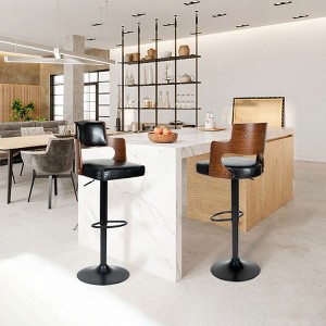 PAGED 1Pc Bar Stools, Bentwood Swivel Counter Stools with Back & Footrest, PU Leather Upholstered Dining Chairs for Kitchen Island - 1 of 4