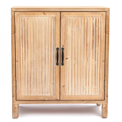 LuxenHome Farmhouse Panel 2-Door Cabinet with Storage, 27.56" Wide Accent and Storage Cabinet with Shelves for Living Room, Kitchen, Entryway Brown