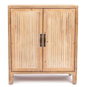 LuxenHome Farmhouse Panel 2-Door Cabinet with Storage, 27.56" Wide Accent and Storage Cabinet with Shelves for Living Room, Kitchen, Entryway Brown - 1 of 4