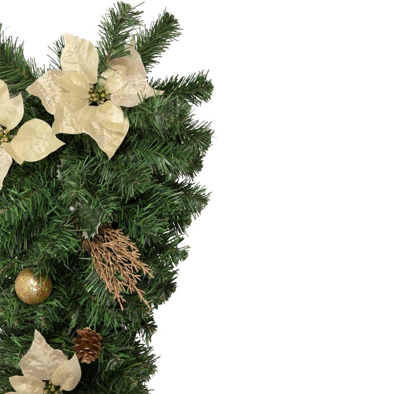 Northlight 34" Unlit Gold Poinsettia and Pinecone Artificial Christmas Teardrop Swag, 4 of 5