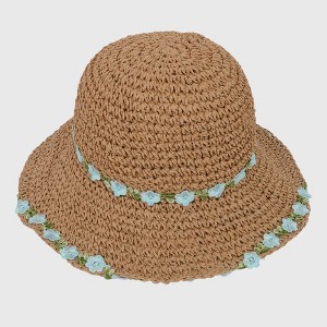 Anna-Kaci Women's Flower Embellishments Sun Hats Charming Crocheted Straw - 1 of 4