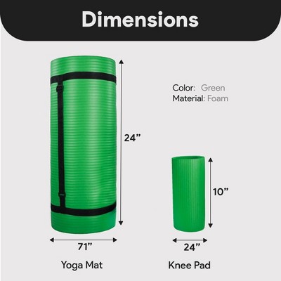 Green Extra Thick High Density Foam Yoga Mat with Knee Pad and Carrying Strap