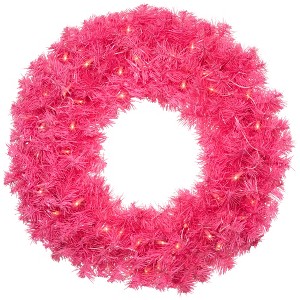 Northlight Pre-Lit Tinsel Artificial Christmas Wreath - 24" - Pink - Clear Lights - 1 of 4
