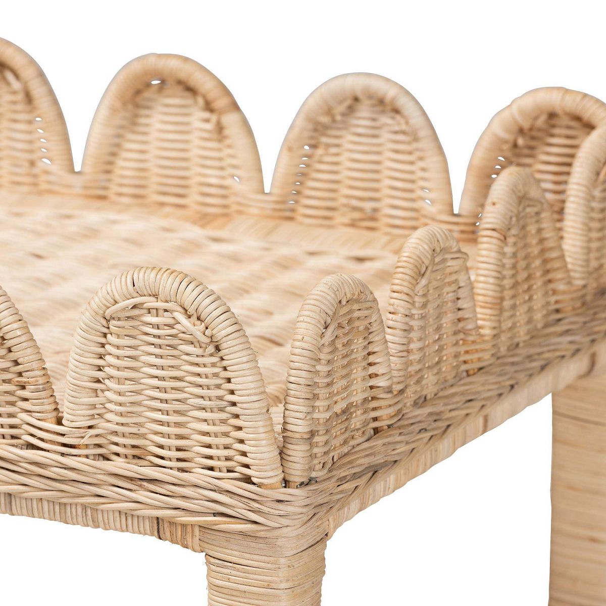 bali & pari Sumana Scallop Side Table: Handcrafted, Mahogany Frame, Open Shelf Storage - thumbnail 5