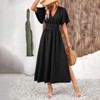 Womens Bell Sleeve Midi Dress Faux Wrap Emprie Waist Smocked Dress Formal Guest Dress A Line Side Slit Maxi Garden Party Dress - 4 of 4