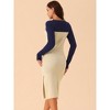 Seta T Women's Fall Color Block Round Neck Cut Out Front Long Sleeve Slit Hem Knit Sweater Midi Dress - 4 of 4