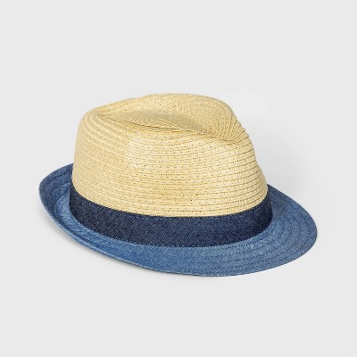 Baby Boys' Straw Fedora Hat - Cat & Jack™ Blue/White Newborn