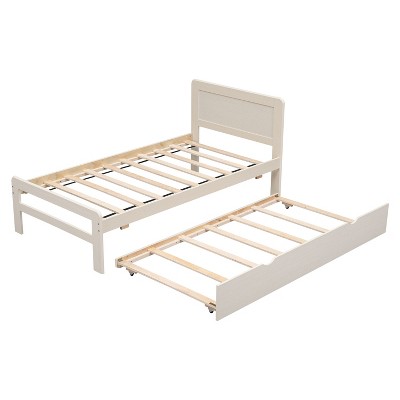 NicBex Twin Size Wood Platform Bed Frame with Trundle for Adults/Boys/Girls
