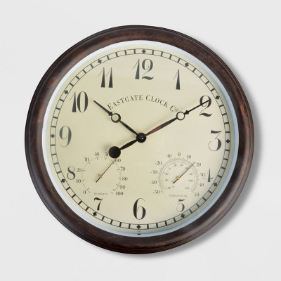 15" Steel/Glass Clock And Thermometer Brown - Esschert Design