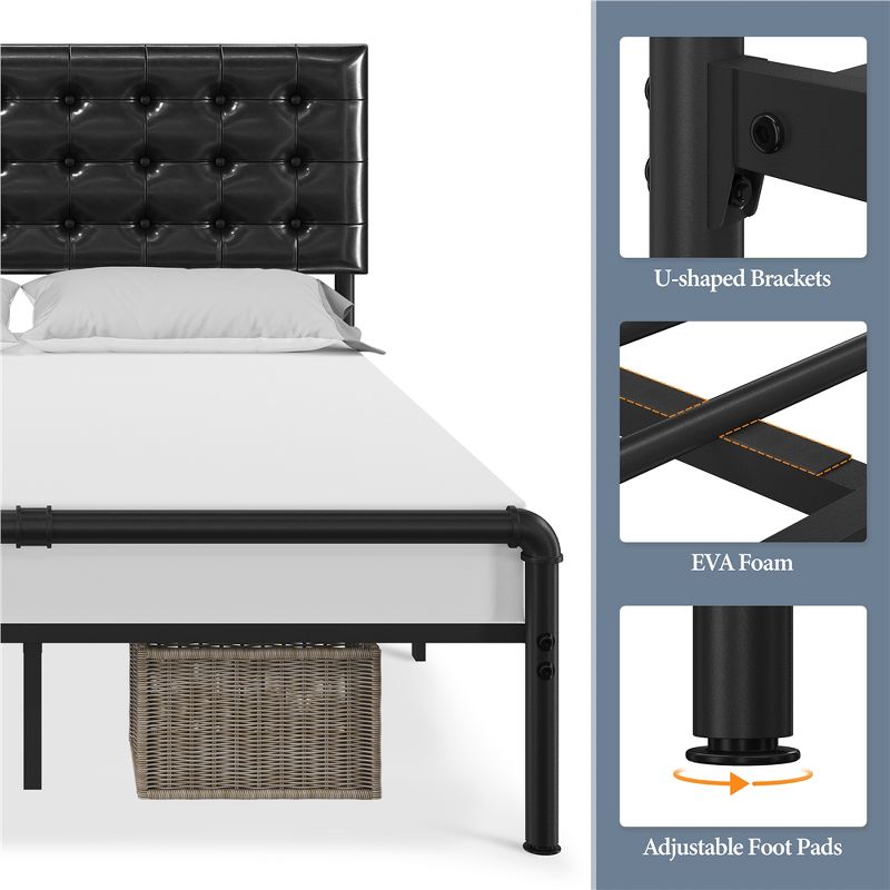 Yaheetech Metal Platform Bed Frame with Square Tufted Faux Leather Upholstered Headboard, 5 of 9