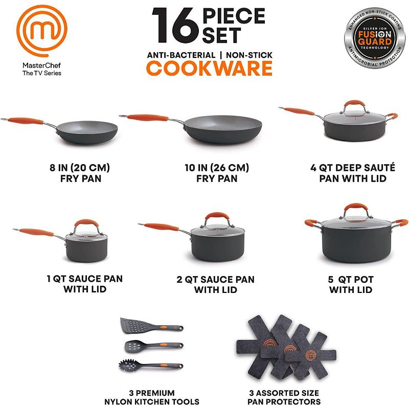 MasterChef MC3011 16 Pieces Champions Cookware Set Gray, 2 of 8