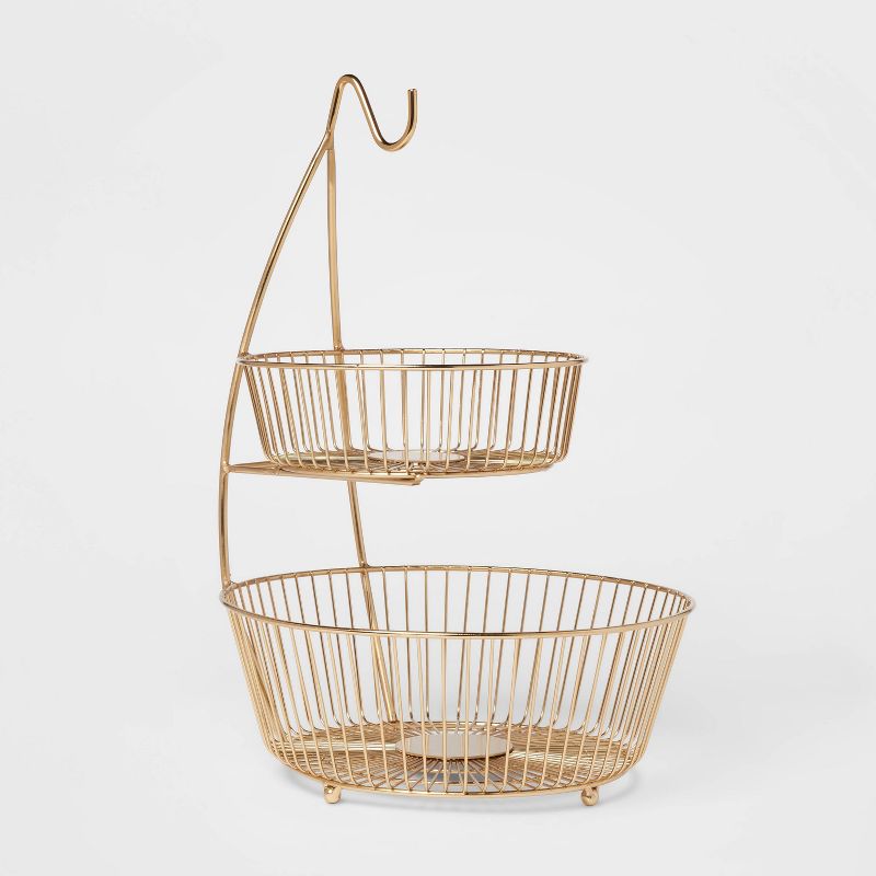 Delavan Collection Metal Wire 2-Tier Fruit Basket with Banana Hanger Gold - Threshold&#8482;, 1 of 5